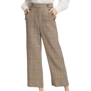 Veronica Beard Hunter Plaid Cropped Wide Leg Pants Brown Blue Size 10